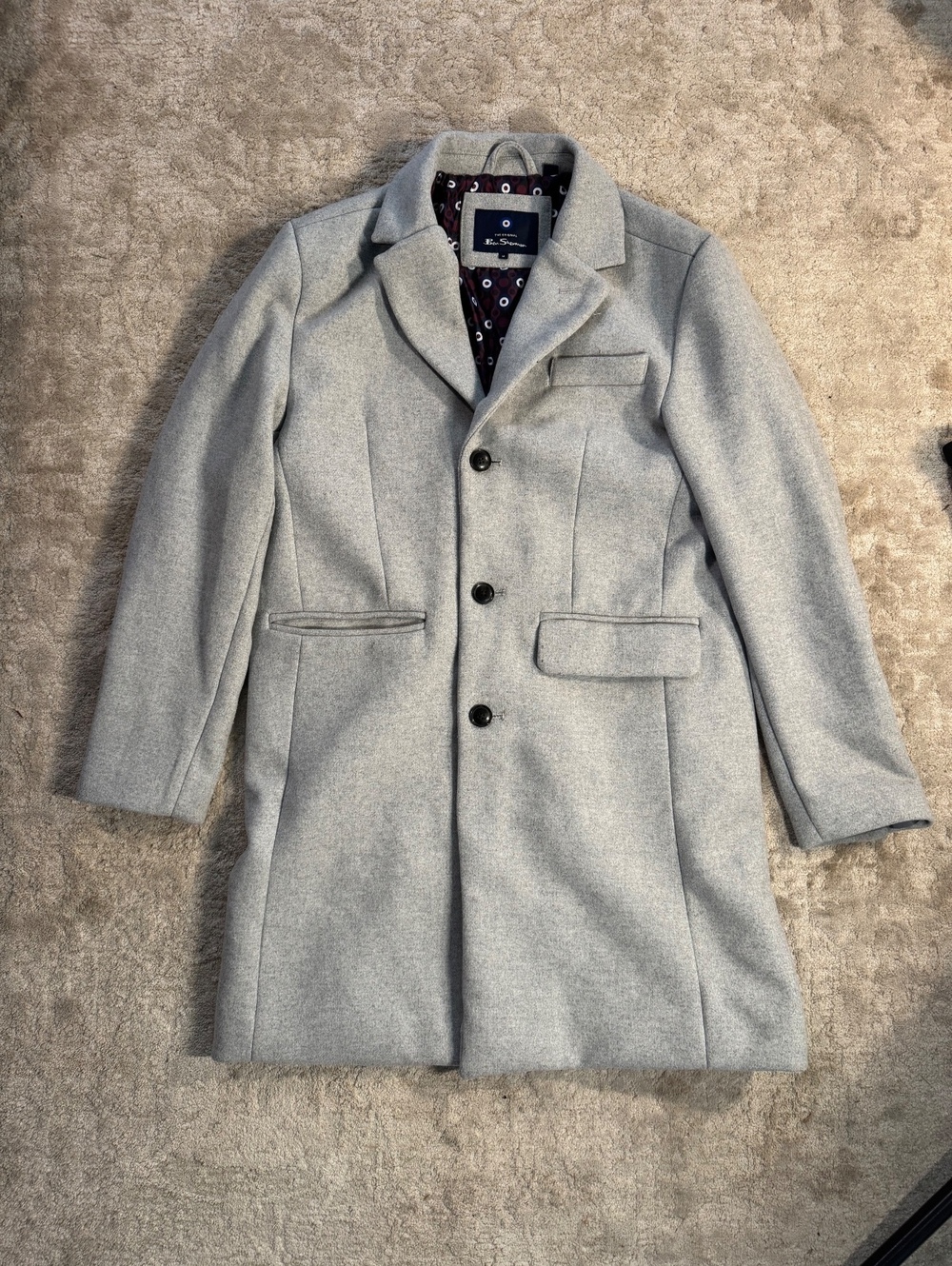 Ben Sherman Men’s Medium Gray Wool Blend Overcoat Car Coat Mod Target Lining